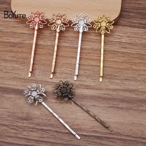 BoYuTe (30 Pieces/Lot) 18MM Filigree Flower Hairpin Materials Factory Supply DIY Jewelry Accessories