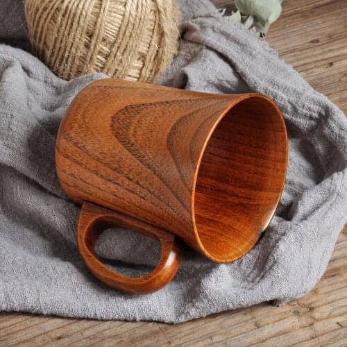 Solid Wooden Cup W/ Handle Teacup Water Milk Juice Mug Office Drinking