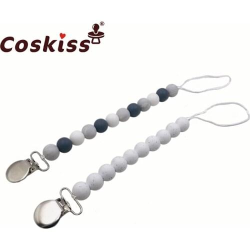 Baby Teether Pacifier Chain Organic Teether Natural Teething Grasping Toy Silicone Beads Toddler Teether Newborn DIY Baby Gift