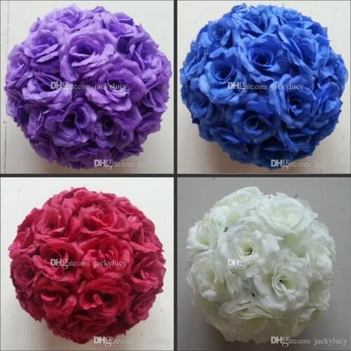 16 Colors 15 CM to 50cm Available Upscale Artificial Silk Flower Ball Hanging Rose Kissing Balls For Wedding Party Decoration Su