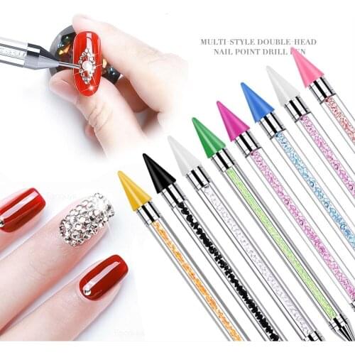 Dual Heads Acrylic Metal Dotting Wax Pen Point Drill Tools Rhinestones Gem Picker Crystal Picking Nail Art Studs Dotter DIY