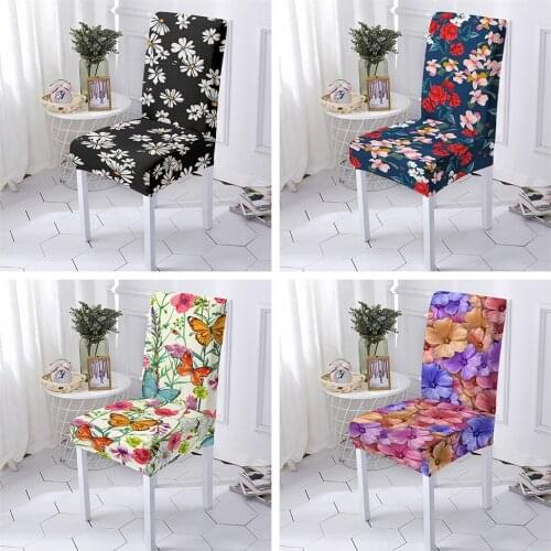 Elastic Flowers Chair Cover Spandex Stretch Kitchen Chair Slipcover Universal Size Seat Cover for Dining Room Housse De Chaise