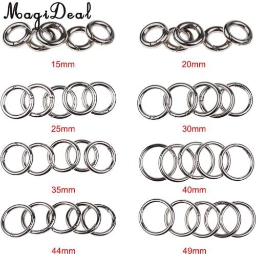 5 PCS Round Push Gate Snap Open Hook Spring Ring Key Chain Carabiner 15/20/25/30/35/40/45mm for Camping Backpack Handbag
