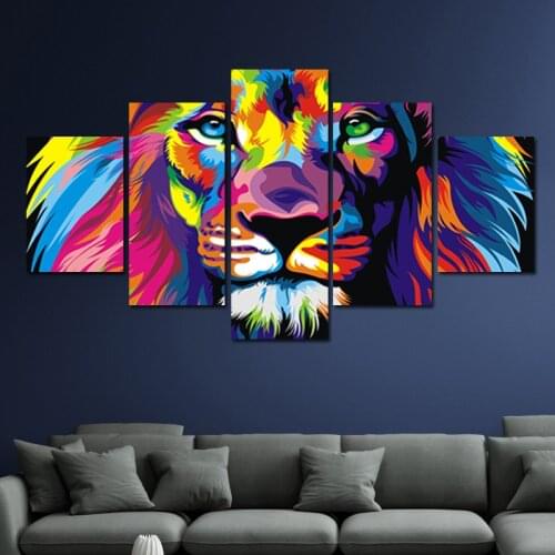 Canvas painting for living room Colored lion poster 5 PCS Hoom Decor Animal Wall Art Oil paintings custom print picture