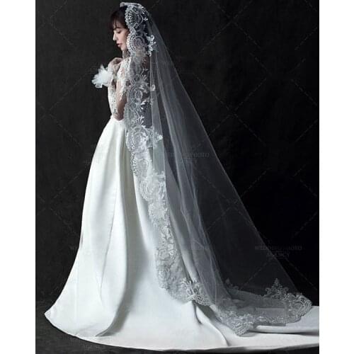 Lace Wedding Veil With Comb 2.3 Meters Long Bridal Veil New Elegant One Layer 230CM Veil veu de noiva