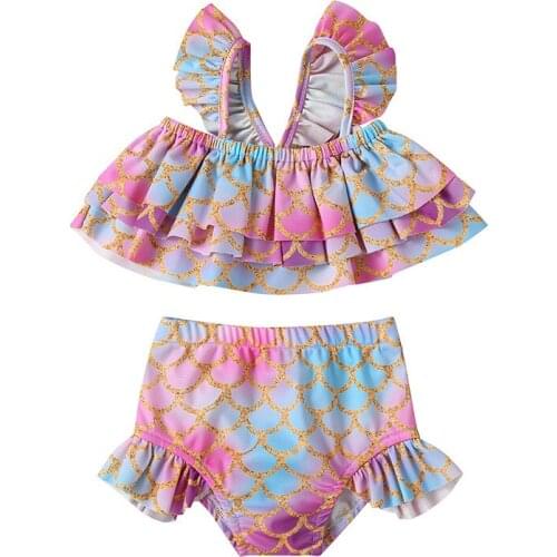 Summer Girls Swimsuit 2pcs Set Childrens Kids Babys Beach Seaside Pool Swimming Suit Kids Bikini Swimwear Girls Bathing Suit