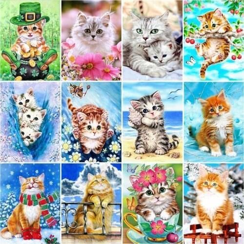 MomoArt DIY Diamond Mosaic Cat Picture Rhinestone Diamond Painting Animal Cross Stitch Embroidery Flower New Arrival Wall Decor