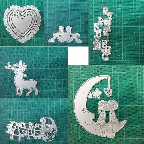 Heart-shaped letter deer couple 2021 new metal cutting craft template diy scrapbook paper/photo card embossing mold