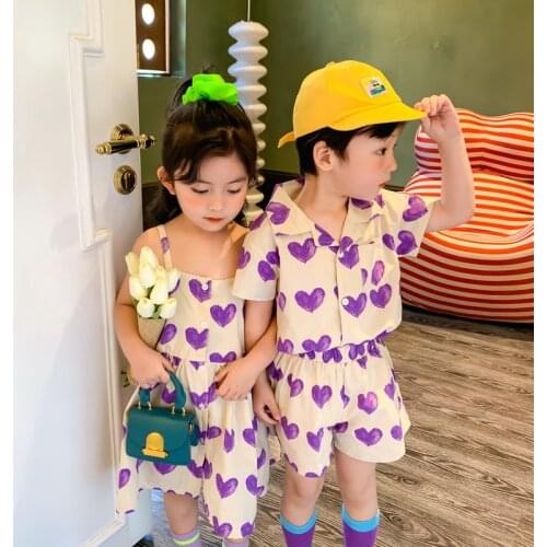 2021 Spring New Boys and Girls Clothes Love 2pcs Suit Casual Brother And Sister Set
