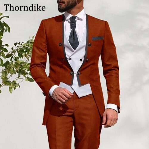 Thorndike 2021 Solid Slim Fit Weeing Suit For Men,Casual Groom Groomsmen Tuxedos,Custom Made Double Breasted Blazers Pants Set