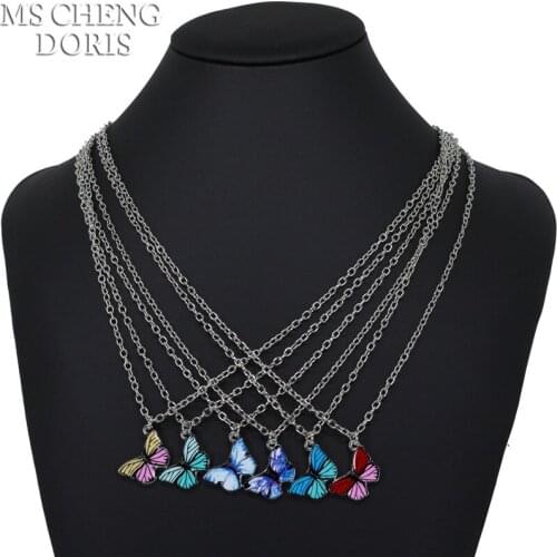 Korean Japan Gradient Butterfly Necklace for Women Girls Rainbow Butterflies Pendant Choker Necklaces Jewelry Gift Dropship