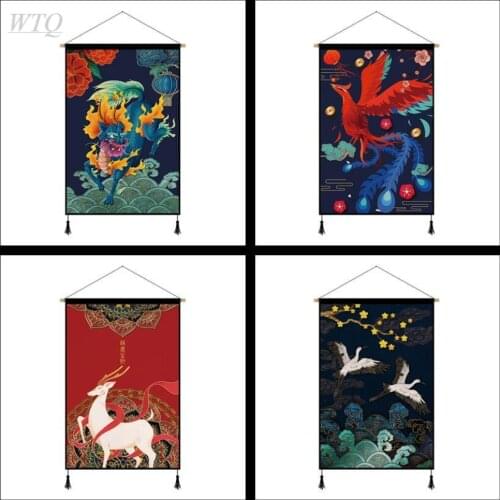 Chinese Style Myth Phoenix/red-crowned Crane Retro Poster Canvas Painting Wall Decor Poster Wall Art Picture Room Home Decor