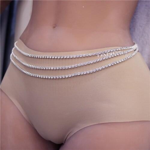 Luxury Rhinestone three layers Waist Chain Belt Sexy Body Chain Jewelry Women Charm Bikini Bling Crystal Belly Chain Waistband