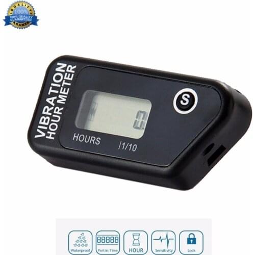 Digital Wireless Vibration Hour Meter Resettable Meter For Motorcycle ATV Dirt Bike Lawn Mower Machine Equipment HM016B black