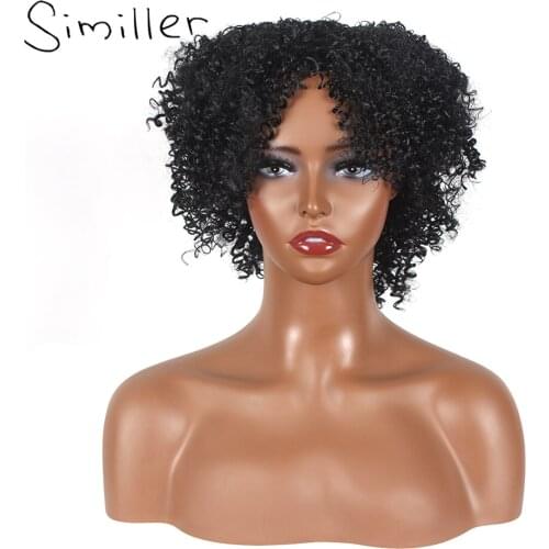 Similler Black Synthetic Afro Kinky Curly Wigs for Women Side Curved Part Natural Looking Heat Resistant Daily Use Wig