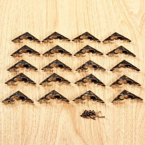 20Pc 30*30*4.5mm Antique Brass Furniture Corner Brackets Jewelry Gift Box Wood Case Decorative Feet Leg Metal Corner Protector