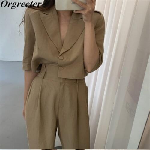Vetement Femme 2021 Summer New Temperament Suits Korean FashionSingle-breasted Short Tops and Wide leg Pants 2 Piece Sets