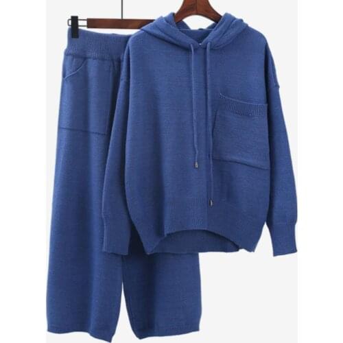 Knitted warm Suit Sweater + Pants loose style two-piece set knit