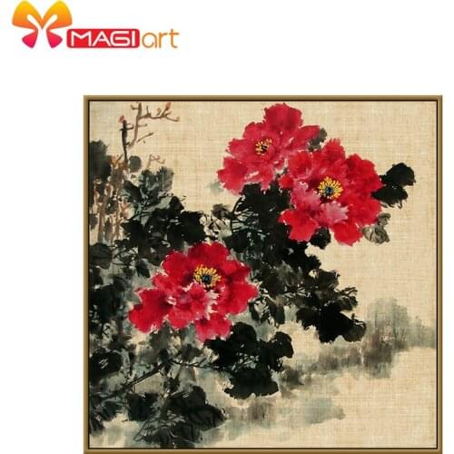 Cross stitch kits Embroidery needlework sets 11CT water soluble canvas patterns 14CT Chinese watercolor peony-NCMF169