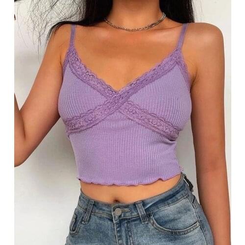 Y2K Kant Patchwork Cami E-Meisje Vrouwen Zomer Spaghettibandje Top Mouwloze Slim Fit Cropped Koreaanse Stijl Harajuku Streetwear