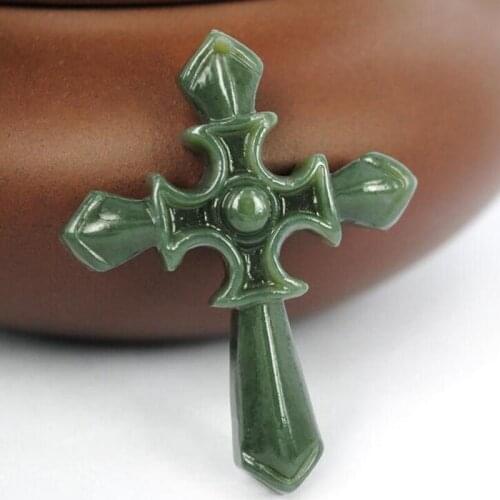 Fine Jewelry Natural Hetian Jade Carved Cross Pendant Lucky Amulet Men Women Necklace