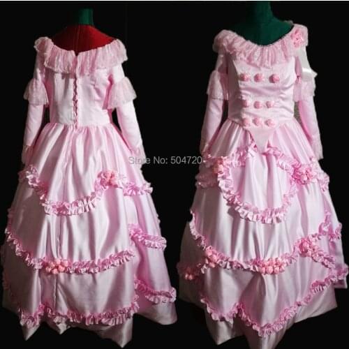Customer to order!18 Century Pink Vintage Satin Duchess Princess Retro Reenactment Theatre Civil war Victorian dress SW-005