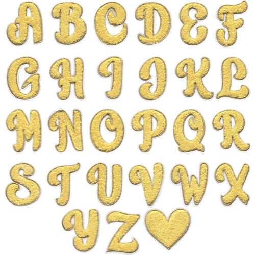 26 Yellow Towel Embroidered English Letters Alphabet Patches For Clothing Bag Jacket DIY Sew On Name Patch Applique Accessories