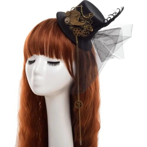 Women Steampunk Top Hat Black Mini Hair Clip Hair Accessories