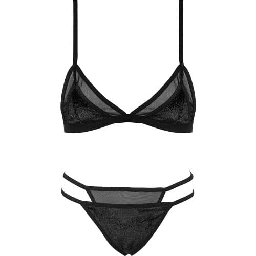 Womans sexy Uncapped Non Padded Black Bra Set