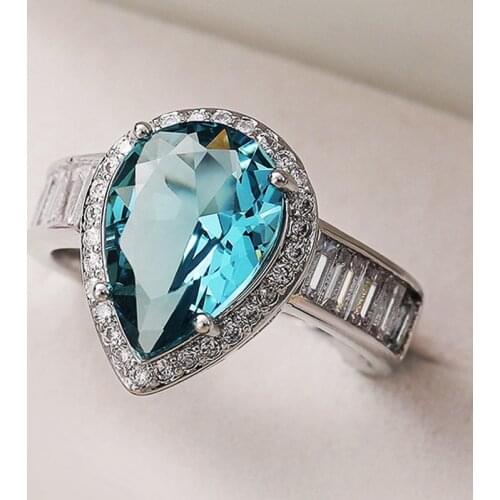 Sky Blue Pear CZ Engagement Rings For Women Brilliant Female Accessories Party Anniversary Ring Trendy Jewelry