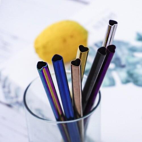 1Pc Heart-shaped Reusable Bubble Tea Straws Stainless Steel Party Pearl Milkshake Cocktail Drinking Straws