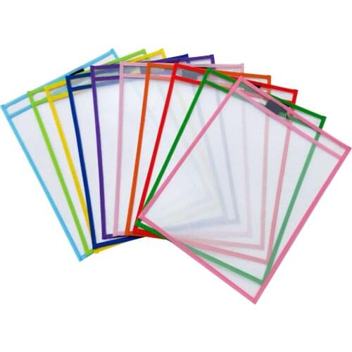 10PCS Reusable PVC Dry Erase Pockets Sleeves Sheet Protectors with Pen Holder for Kids Children Students School Classroom