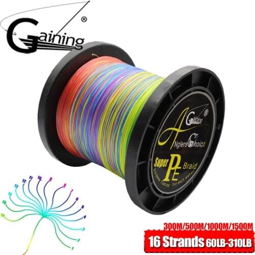 16 Strands Braided Fishing Line 300M/500M/1000M/1500MPE Braid Multicolor Super Power Japan Multifilament Line 60LB-310LB