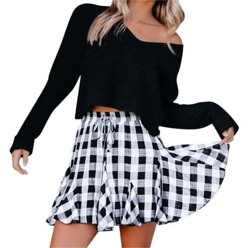 2021 Traf Skirts Womens Elegant Casual High Waist Prints Ruffled Daily Beach Short Dress harajuku Plaid Skirt юбка в клетку