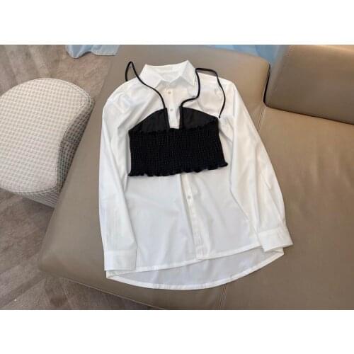 Women 2021 fashion new sleeve sexy casual cotton lapel leather strap two super long shirts 0322