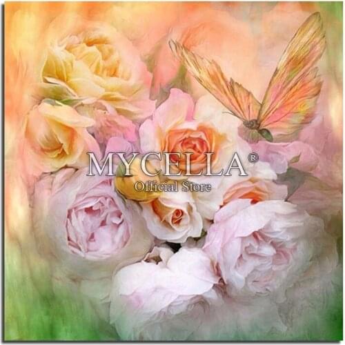 5D Diy Diamond Painting Flowers Cross Stitch Round Rhinestone Diamond Embroidery Rose butterfly Mosaic Needlework Home Decor