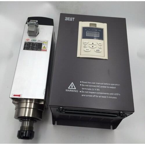 7.5KW Air-cooled Square Spindle Motor ER32 18000rpm 4Bearings 380V 15.5A 300Hz Electric Spindle + 11KW 380V VFD Inverter CNC Kit