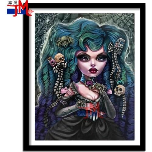 5D Diy Diamond Painting Dark Fantasy Cartoon Girl Princess Full Square Diamond Embroidery Cross Stitch Spider Skull Mosaic Kits