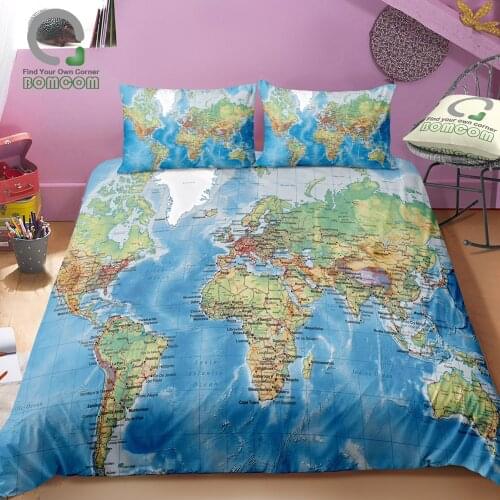 BOMCOM 3D Digital Printing Physical World Map Highly detailed Duvet Cover Sets 100% Microfiber Clear