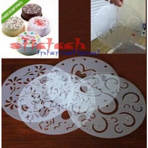 By dhl or ems 200 sets DIY 4 Patterns Round Cake Chocolate Cream Sugar Cutter Paste Fondant Decorating Tools Mold