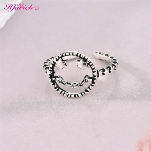 Hot Silver Color Hollow Smile Face Ring Geometric Chain Star Open Ring For Women Girl Unique Gifts for Birthday Party Holiday
