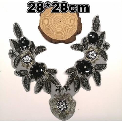 GUGUTREE embroidery rope flower patch,flowers beaded patches badges appliques for clothing DX-32