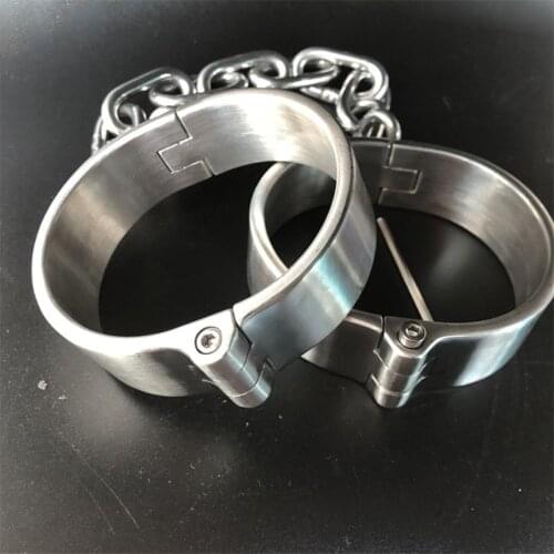 Hi-Q Stainless Steel Collar Handcuffs Ankle Cuffs Fetish Restraint Manacle Bondage SM Chastity Device Sex Toys For Couples