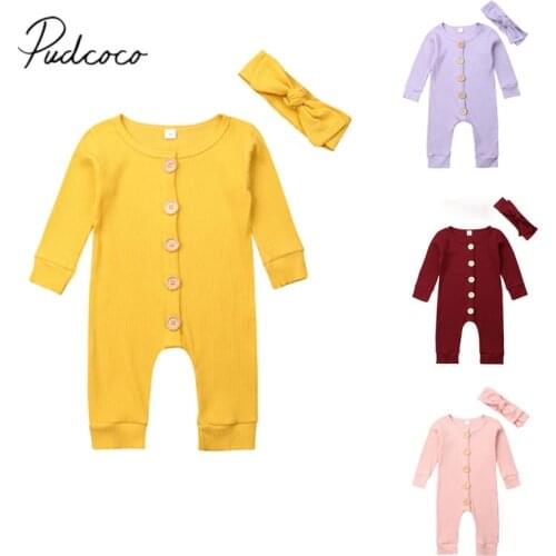 2019 Baby Spring Autumn Clothing Newborn Baby Girl Boy Ribbed Clothes Long Sleeve Knitted Romper Jumpsuit Headband 2PCS Outfit