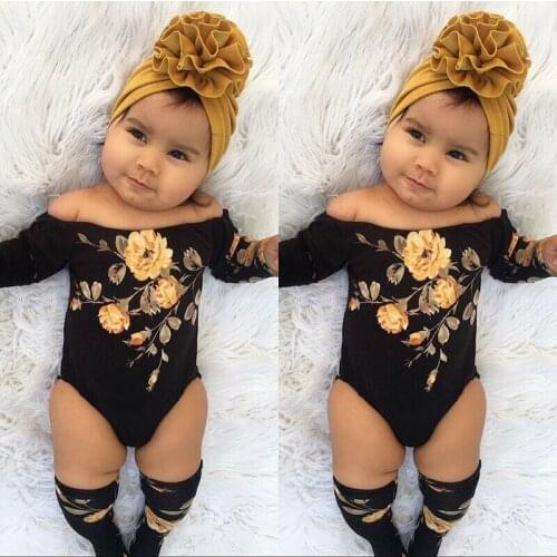 2PCS Newborn Baby Girl Clothes Set Off Shoulder Flower Romper Jumpsuit+2 Leg Warmers Socks Outfits Clothes Sets