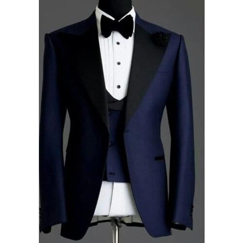 Handsome Groomsmen Peak Lapel Groom Tuxedos Mens Wedding Dress Man Jacket Blazer Prom Dinner (Jacket+Pants+Tie+Vest) A253