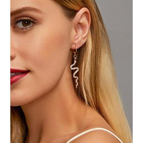 Creative Snake Shape Earrings Crystal Zircon Wavy Drop Earrings For Women Earing Jewelry Gold Silver Color Dangle Earrings 2020