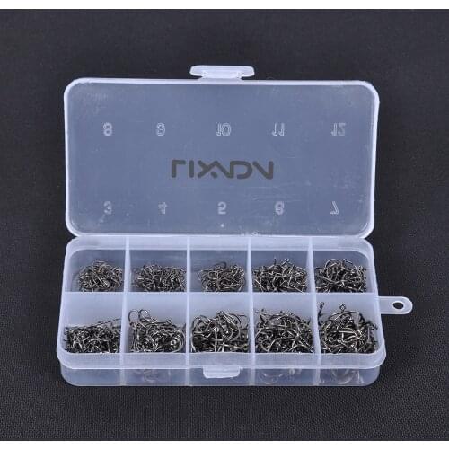 Lixada 600pcs Fish Jig Hooks with Hole Fishing Tackle Box 3# -12# 10 Sizes Carbon Steel Gold Golden Carp Fishing Hooks