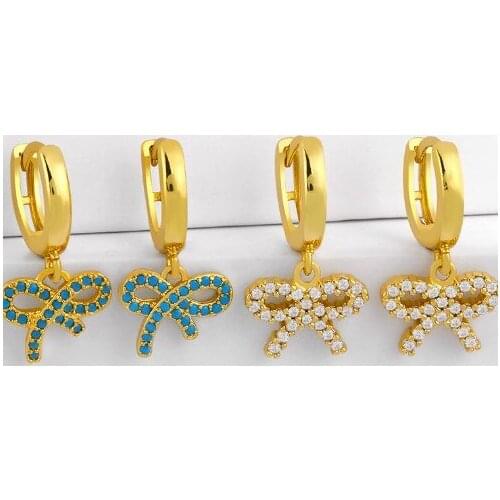 Bowknot multicolor Brass micro pave cz zircon cubic zirconia drop Hoop Earrings studs copper gold plated crystal utyh3