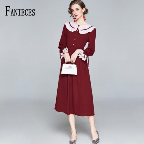 Fashion Dress Women 2021 Spring Autumn Floral Print Long Sleeve Party Dress Female Vintage O-neck Flower Midi Autumn Dresses